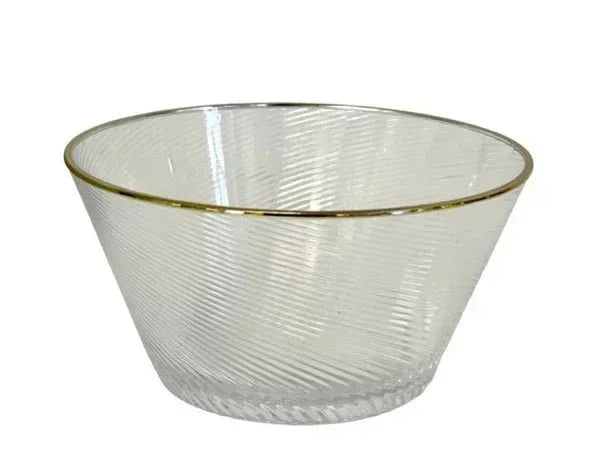 Acrylic Snack Bowl Clear Stripe With Gold Rim - Exquisite Homewares 