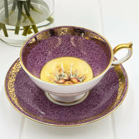 Aynsley Orchard Gold Mauve and Gold Cup and Saucer Duo - Exquisite Homewares 