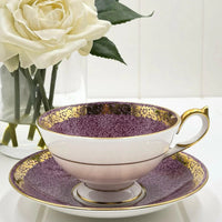 Aynsley Orchard Gold Mauve and Gold Cup and Saucer Duo - Exquisite Homewares 