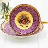 Aynsley Orchard Gold Mauve and Gold Cup and Saucer Duo - Exquisite Homewares 