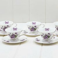 Aynsley Purple Violets Set 4 Demitasse Duos - Exquisite Homewares 
