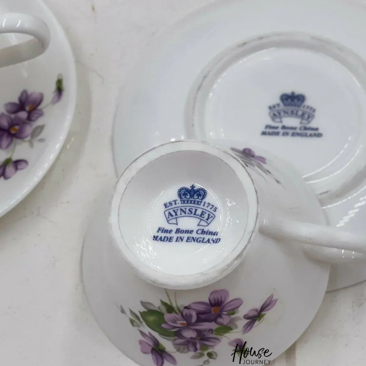 Aynsley Purple Violets Set 6 Demitasse Duos - Exquisite Homewares 