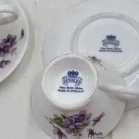 Aynsley Purple Violets Set 6 Demitasse Duos - Exquisite Homewares 