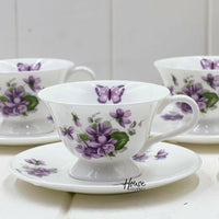 Aynsley Purple Violets Set 6 Demitasse Duos - Exquisite Homewares 