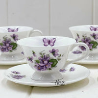 Aynsley Purple Violets Set 6 Demitasse Duos - Exquisite Homewares 