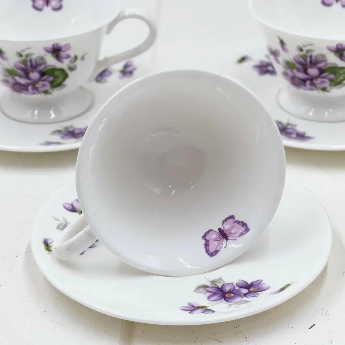 Aynsley Purple Violets Set 6 Demitasse Duos - Exquisite Homewares 