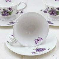 Aynsley Purple Violets Set 6 Demitasse Duos - Exquisite Homewares 