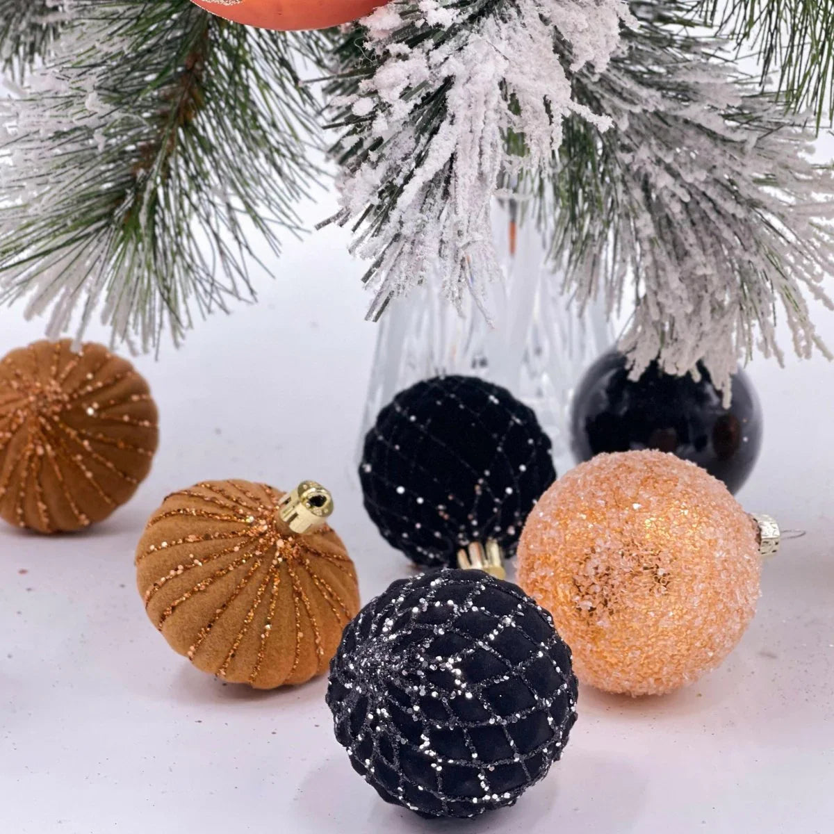 Black And Copper Baubles (Set/16) - Exquisite Homewares 