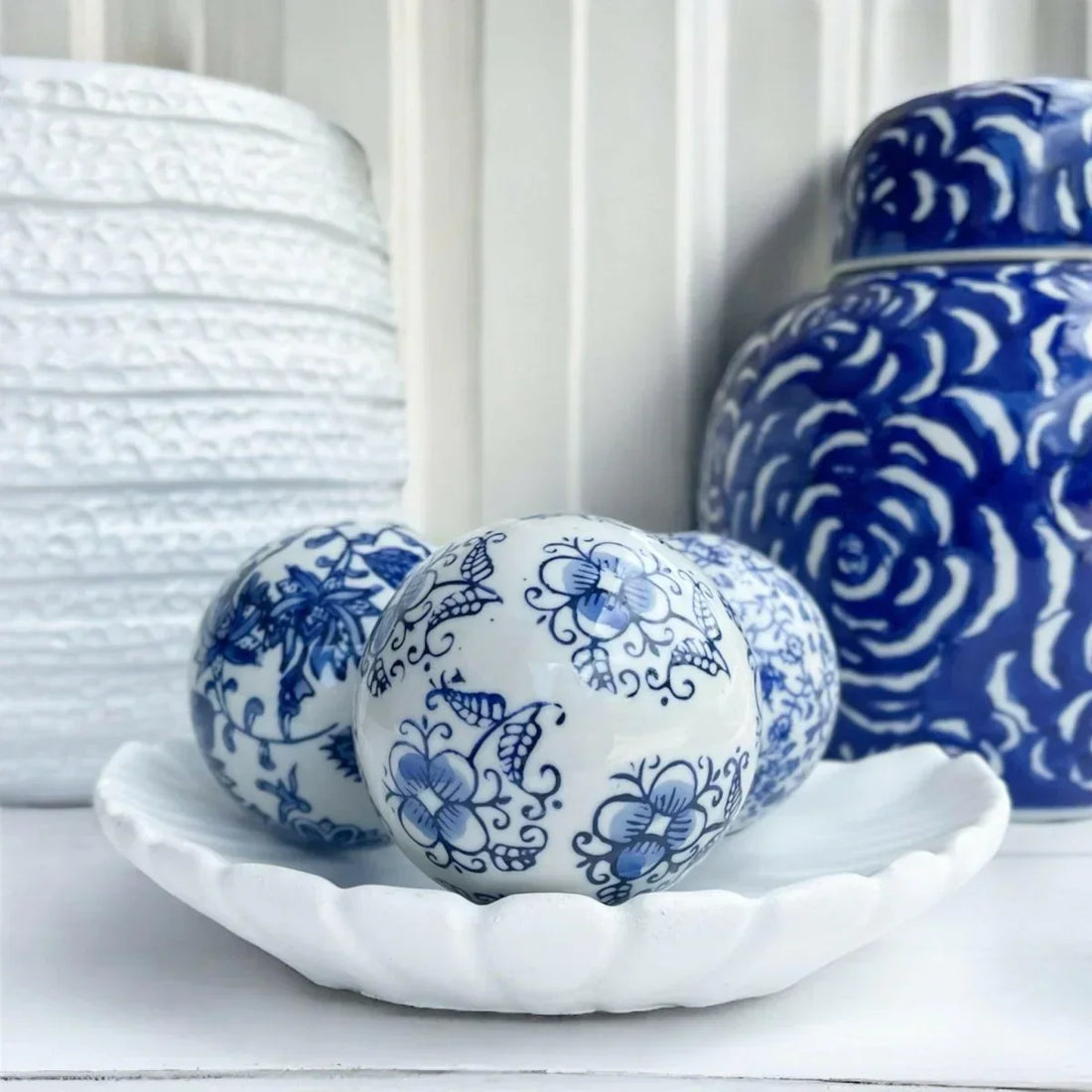 Blue Willow Set of 3 Blue & White Deco Balls