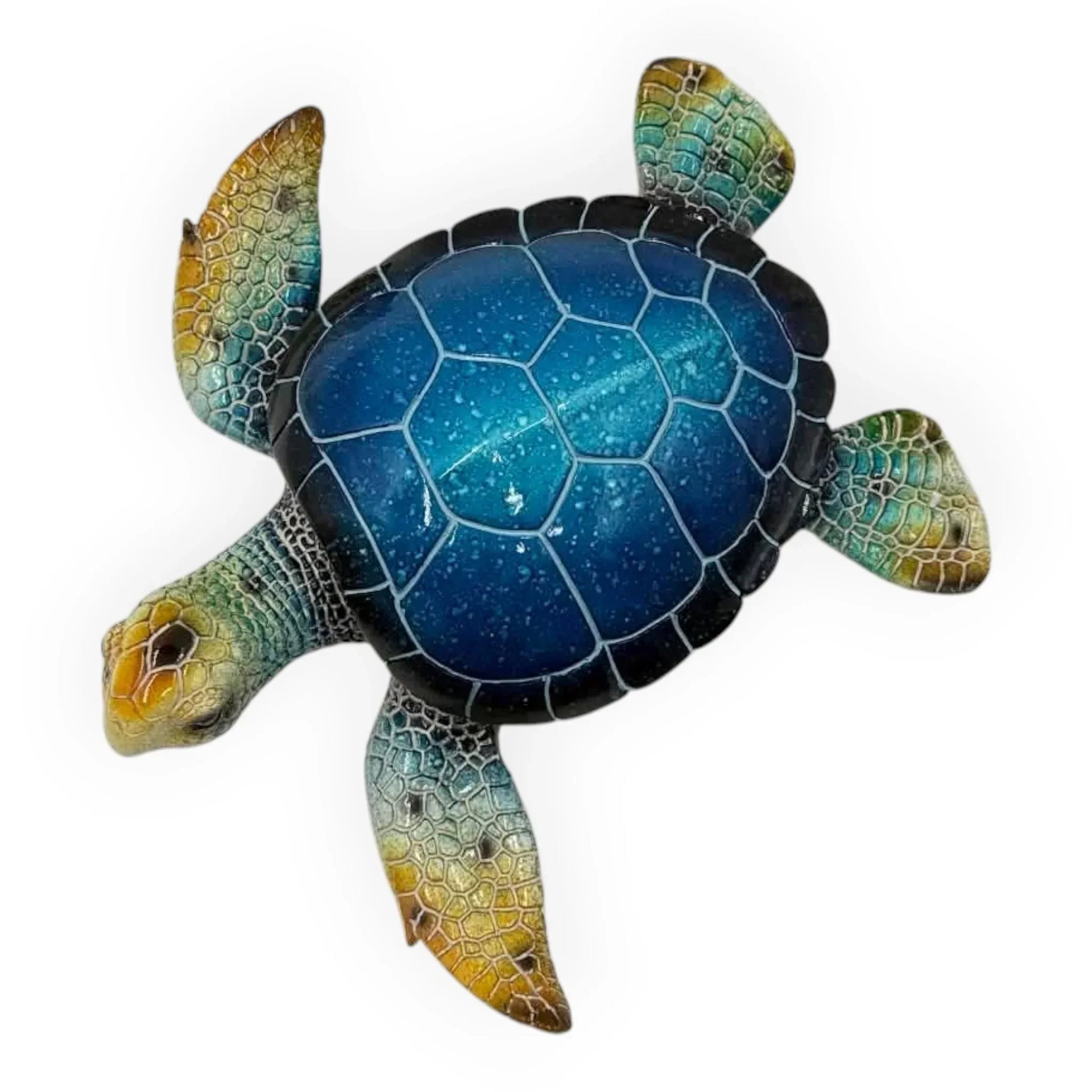 Blue and green ceramic sea turtle wall art for coastal home décor
