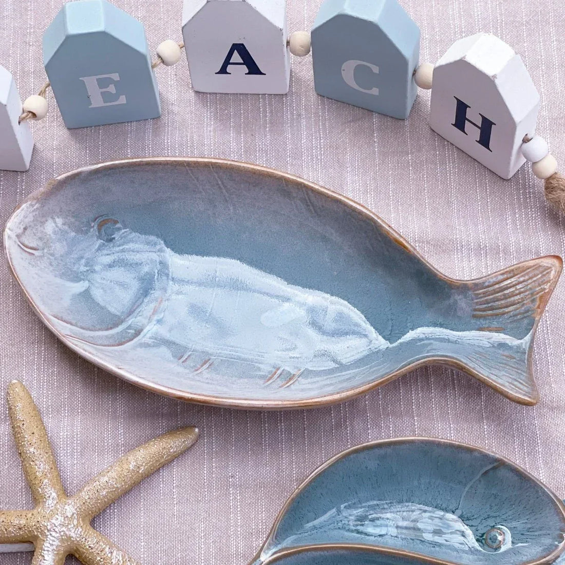 Coastal Blue Fish Platter - Handcrafted Stoneware