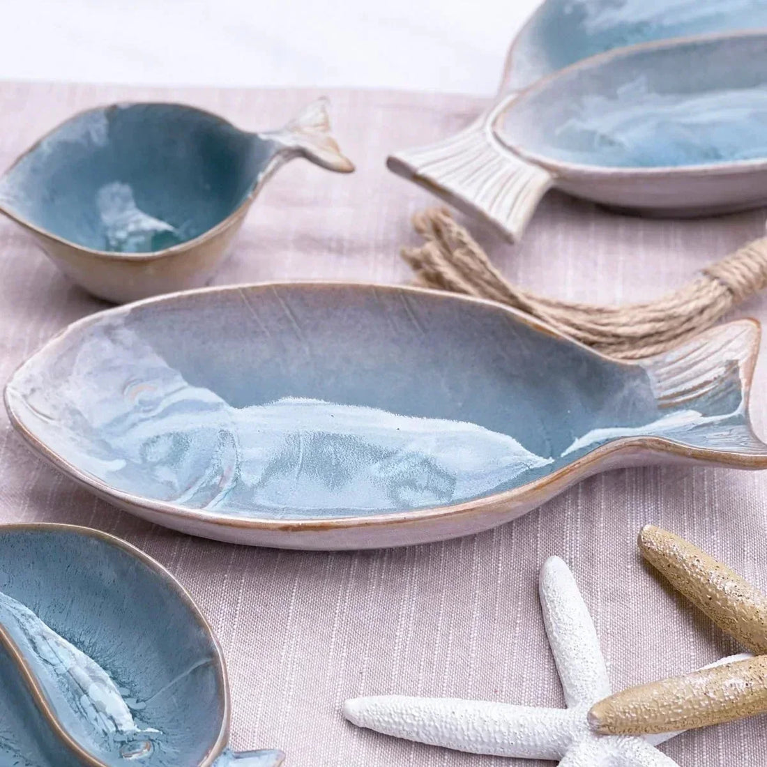 Coastal Blue Fish Platter - Handcrafted Stoneware - House Journey