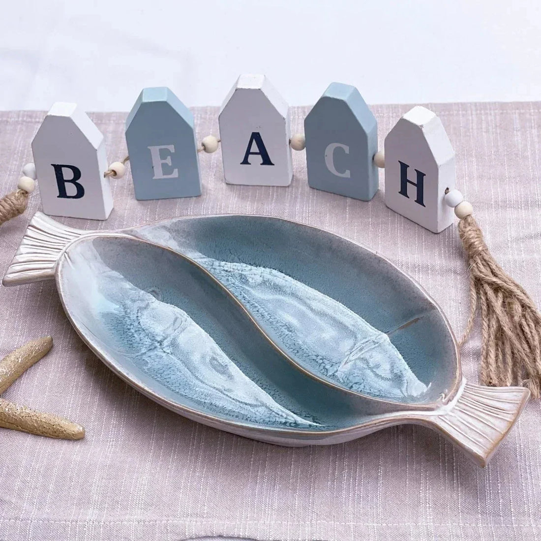 Coastal Blue Large Divided Fish Platter - House Journey