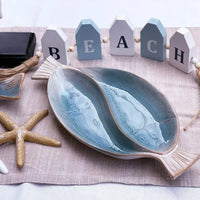 Coastal Blue Large Divided Fish Platter - House Journey