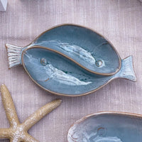 Coastal Blue Small Divided Fish Platter - Handcrafted Stoneware - Exquisite Homewares 