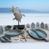 Coastal Blue Small Divided Fish Platter - Handcrafted Stoneware - Exquisite Homewares 