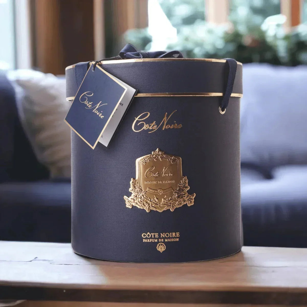 Cote Noire Navy Round Art Deco Candle - Eau De Vie - House Journey