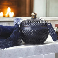 Cote Noire Navy Round Art Deco Candle - Eau De Vie - House Journey