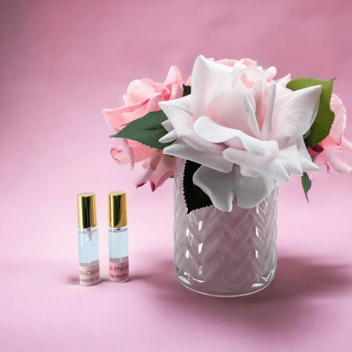 Cote Noire Pink Herringbone with Mixed Pink Roses - Exquisite Homewares 