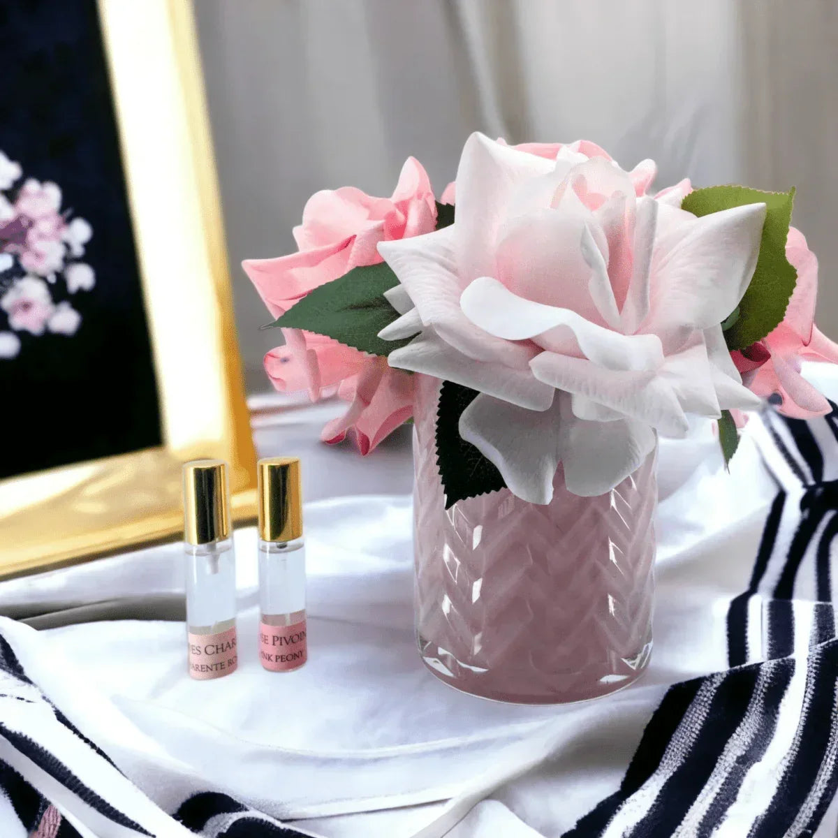 Cote Noire Pink Herringbone with Mixed Pink Roses - Exquisite Homewares 