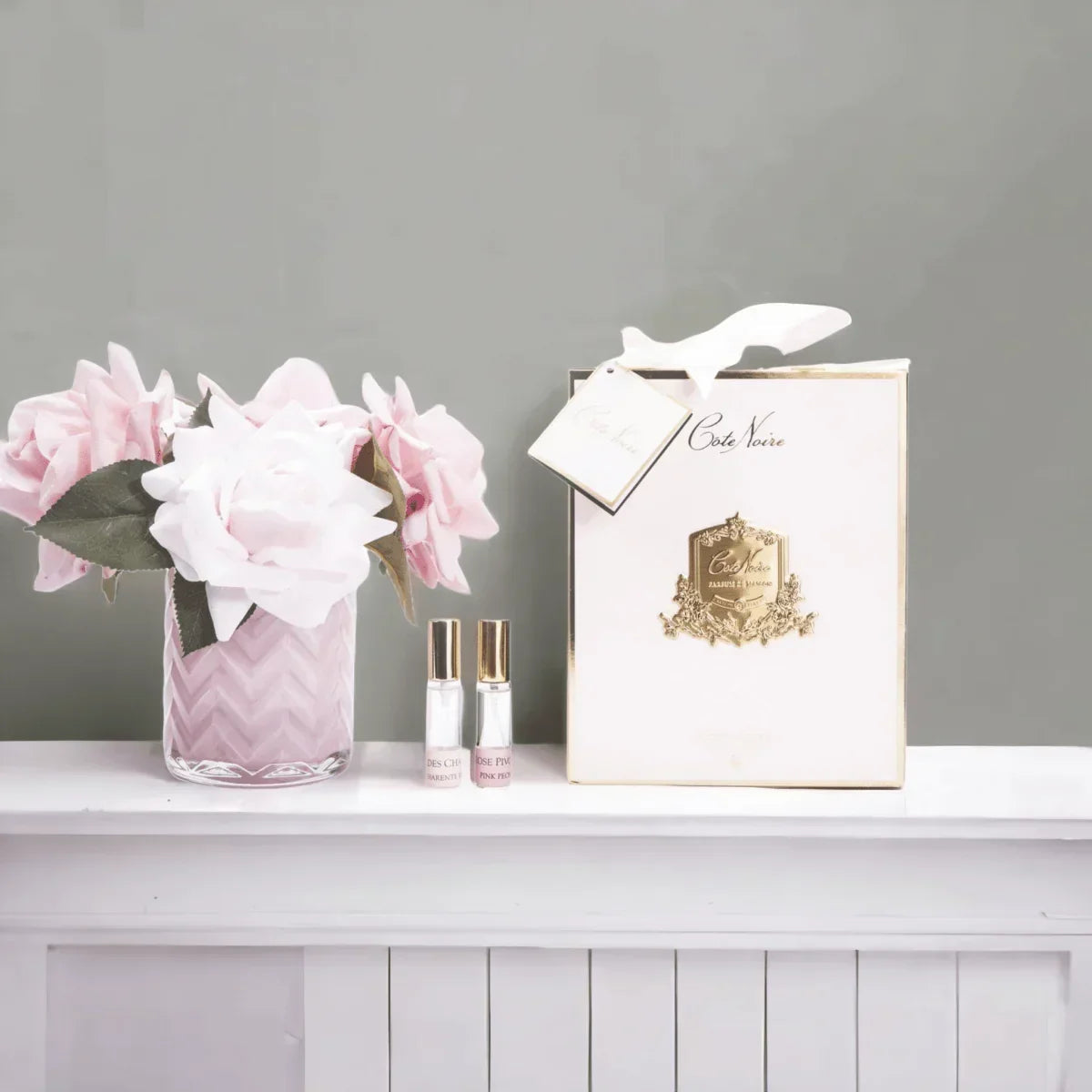 Cote Noire Pink Herringbone with Mixed Pink Roses - Exquisite Homewares 