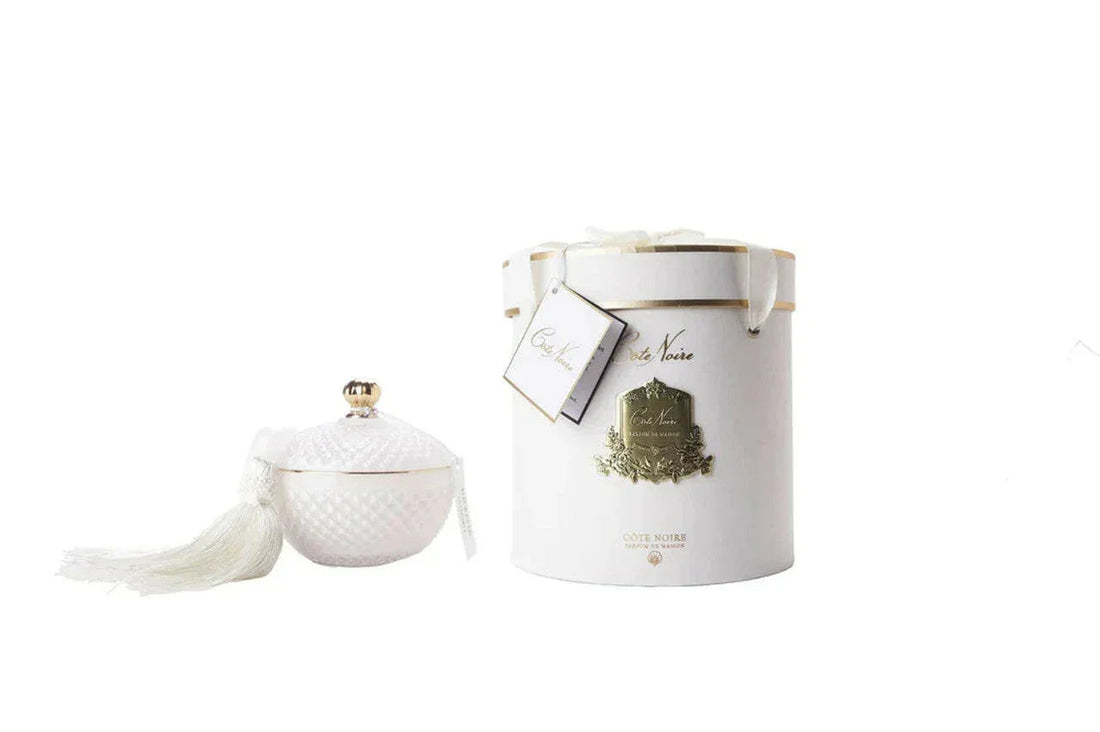 Cote Noire Round White Art Deco Candle - Exquisite Homewares 