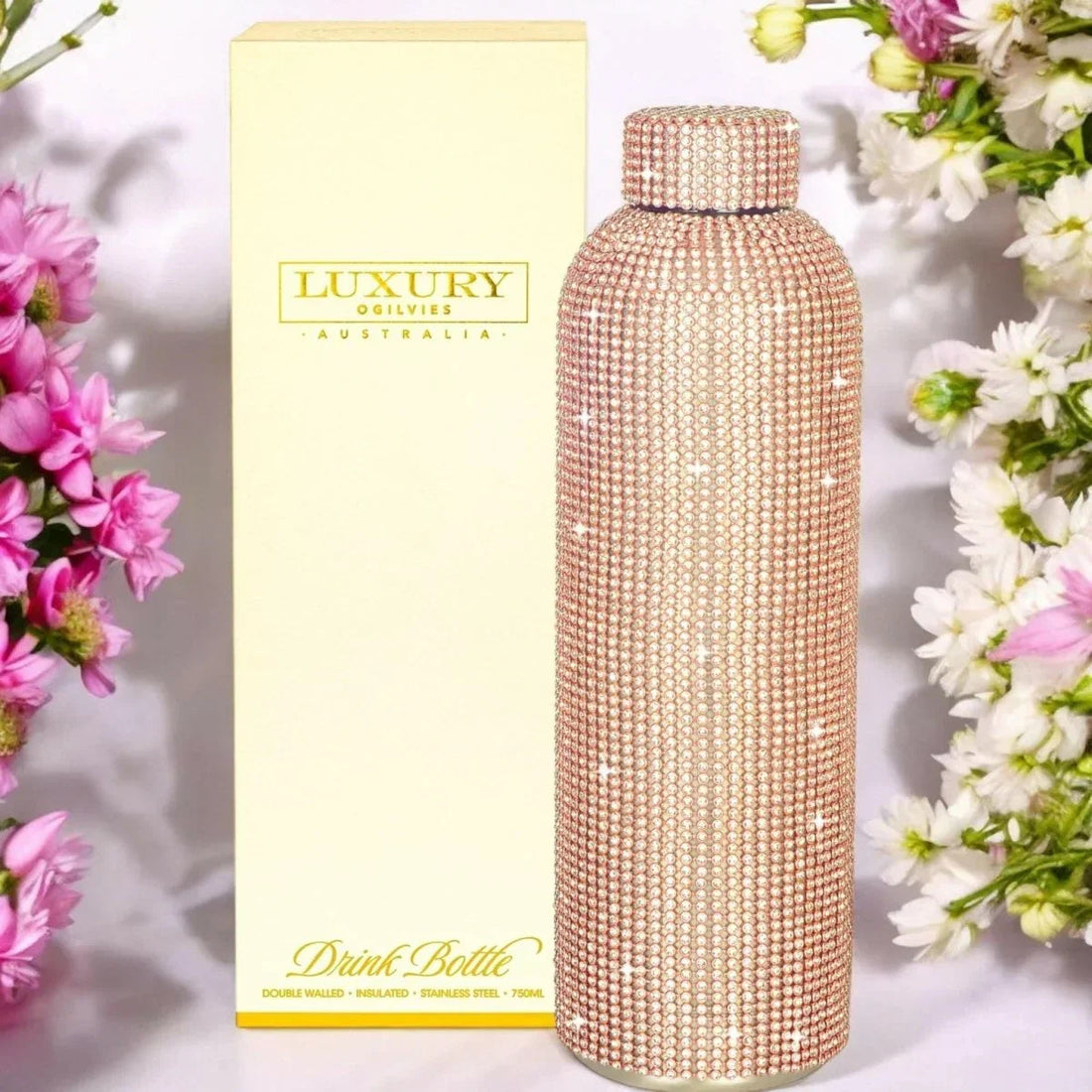 Diamonte Drink Bottle - Rose Gold - Exquisite Homewares 