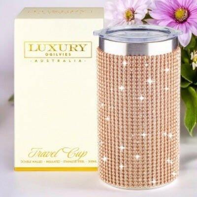 Diamonte Travel Cup - Rose Gold - Exquisite Homewares 