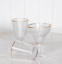 Acrylic Wine Glass Clear Stripe With Gold Rim