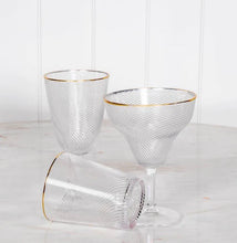 Load image into Gallery viewer, Acrylic Wine Glass Clear Stripe With Gold Rim
