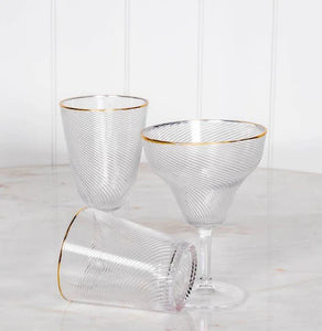 Acrylic Wine Glass Clear Stripe With Gold Rim