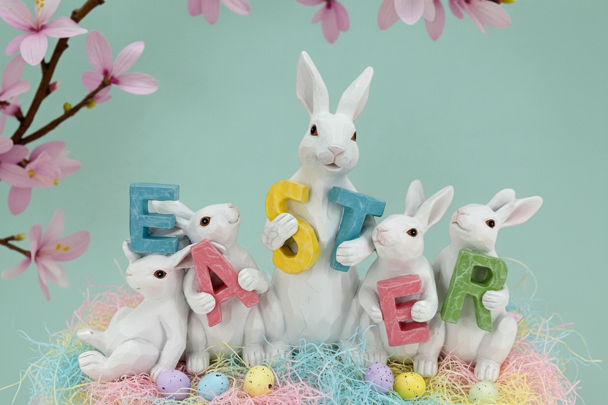 Easter bunnies spelling EASTER - Desktop banner