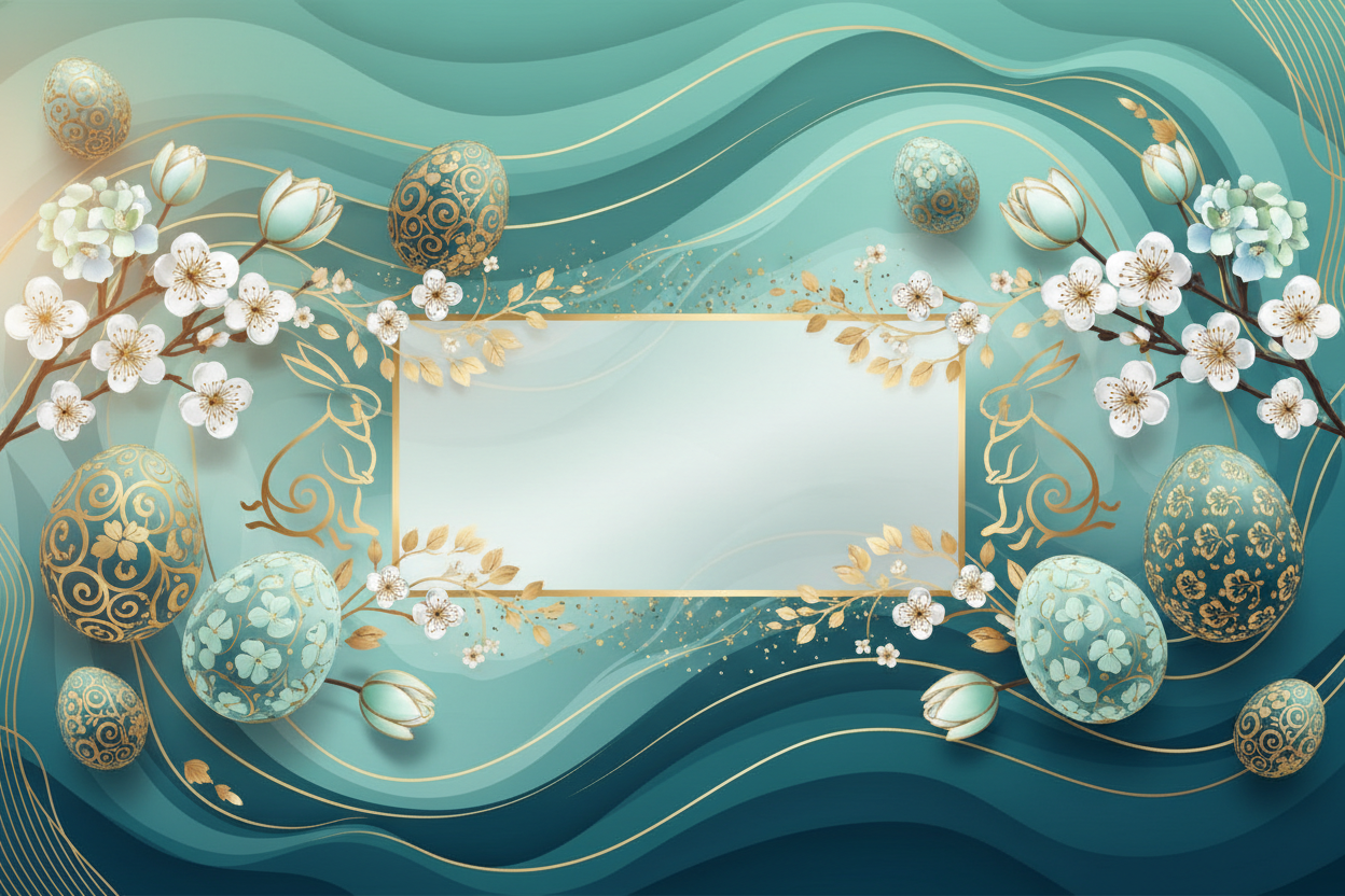 Easter Desktop Banner - Ocean Blues, Greens & Gold