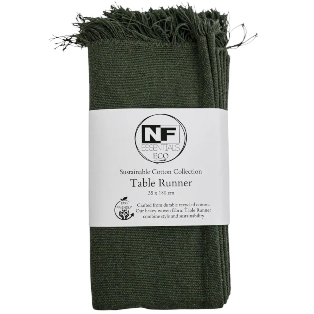 Eco Woven Olive Table Runner 35x180cm - Recycled Cotton