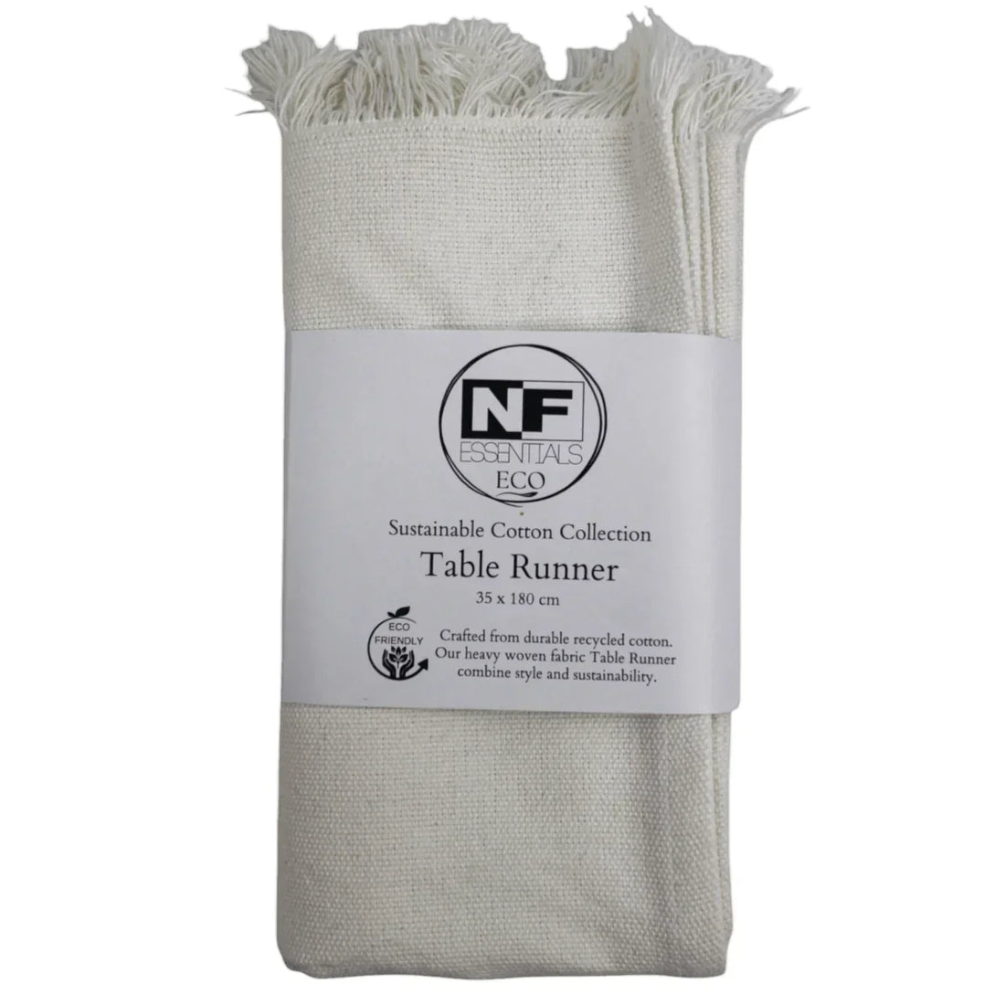 Eco Woven White Table Runner 35x180cm - Recycled Cotton
