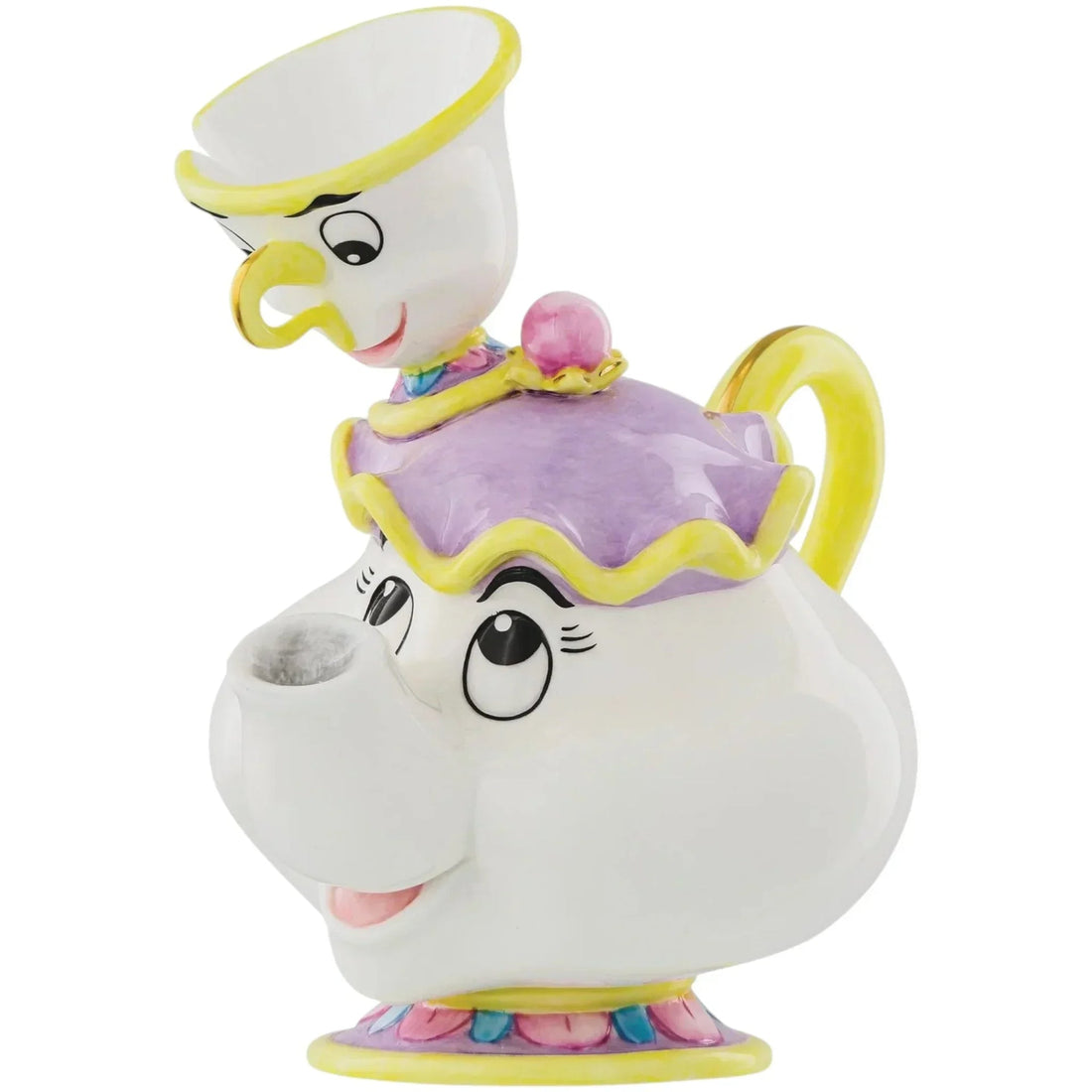 Charming Mrs. Potts and Chip ceramic teapot set, perfect for Disney home decor and vintage kitchen accessories.