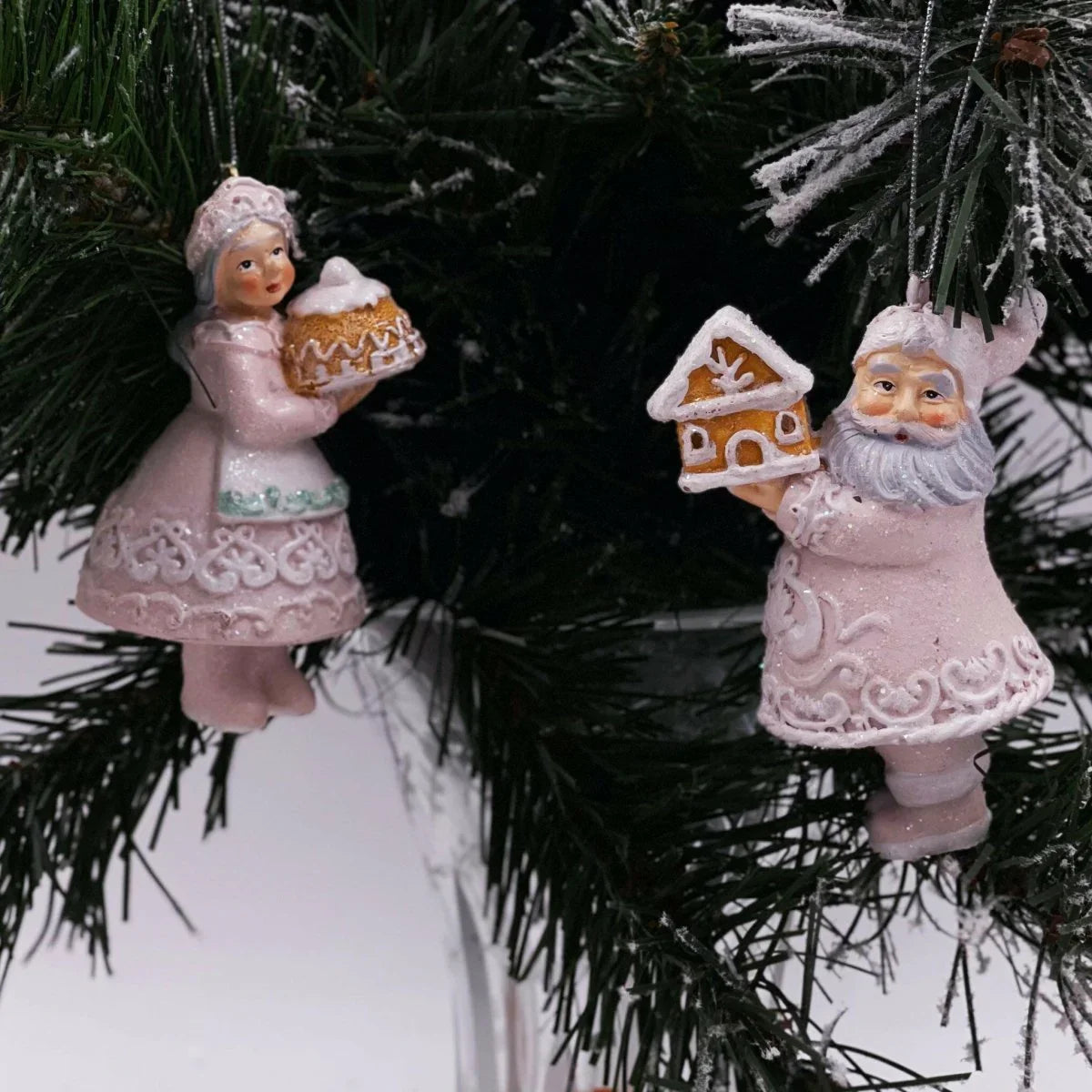 Gingerbread Pink Hanging Mr & Mrs Claus - Exquisite Homewares 