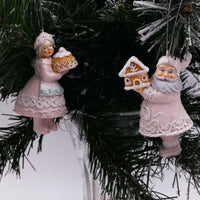 Gingerbread Pink Hanging Mr & Mrs Claus - Exquisite Homewares 