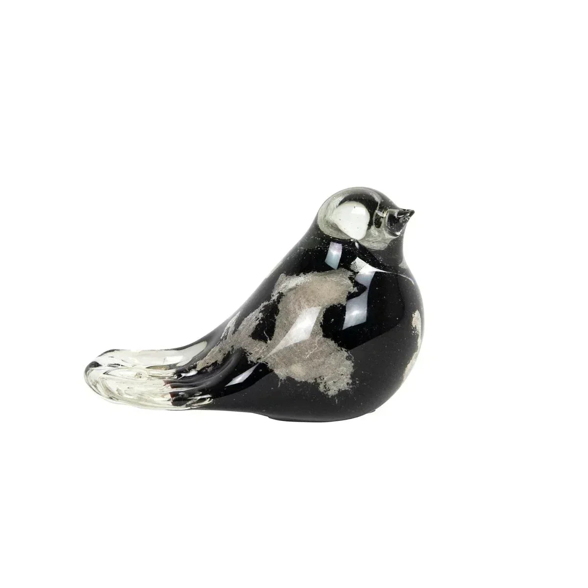 Glass Bird in Black, White, and Mottled Silver - House Journey