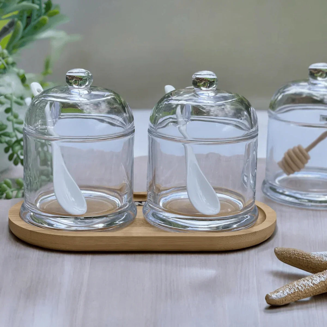Glass Seasoning Set with Bamboo Tray 22x12x14cm