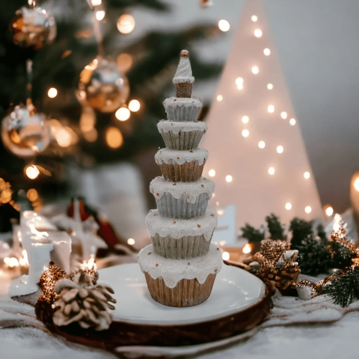 Gold and Silver Cupcake Christmas Tree - Exquisite Homewares 