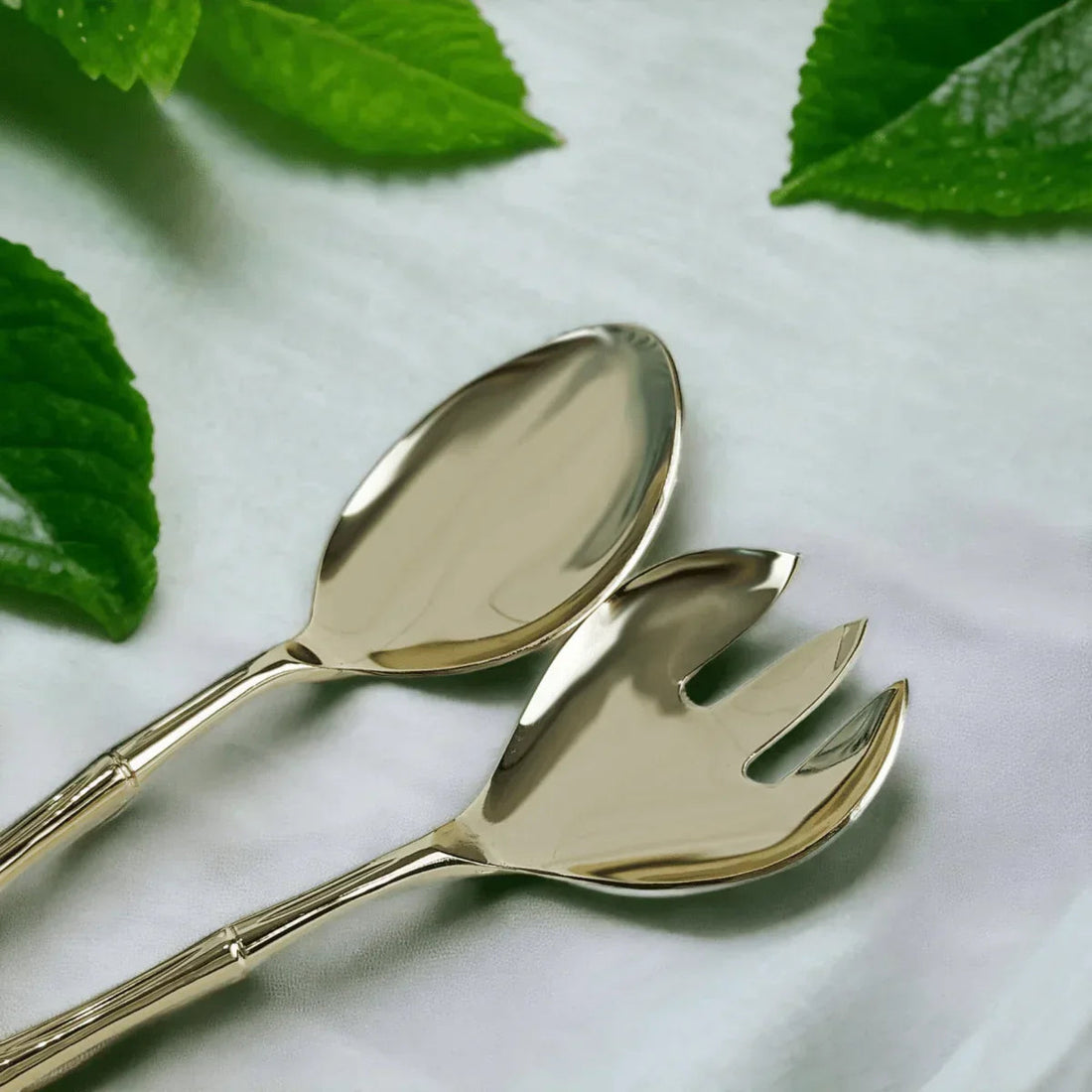 Golden Bamboo Salad Servers - Exquisite Homewares 