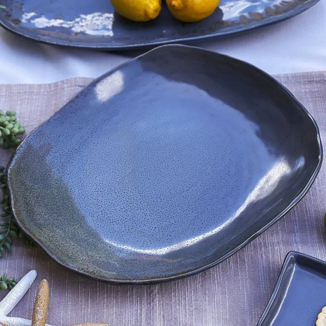 Grey-Blue Abstract Oval Platter