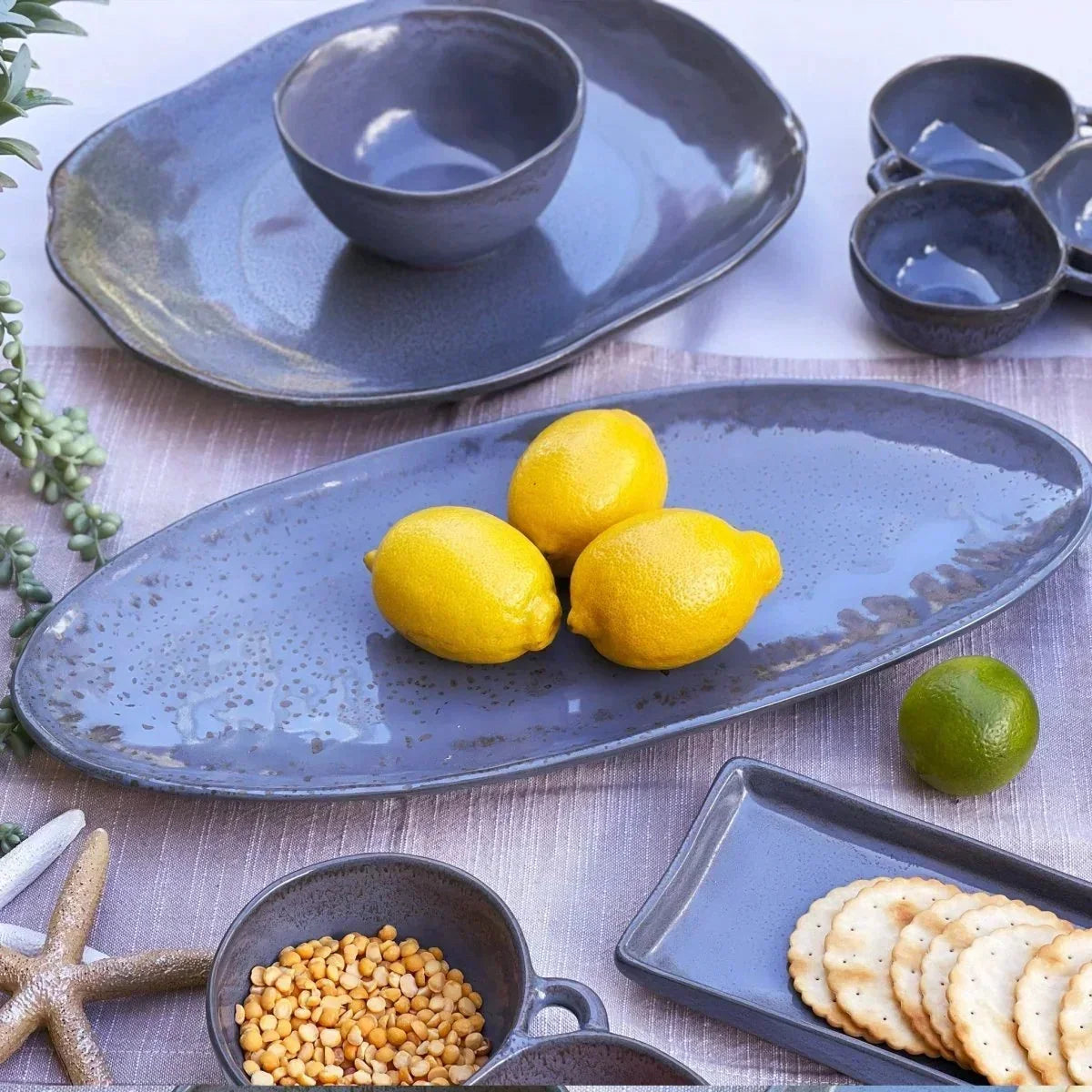 Grey-Blue Large Oval Platter - House Journey