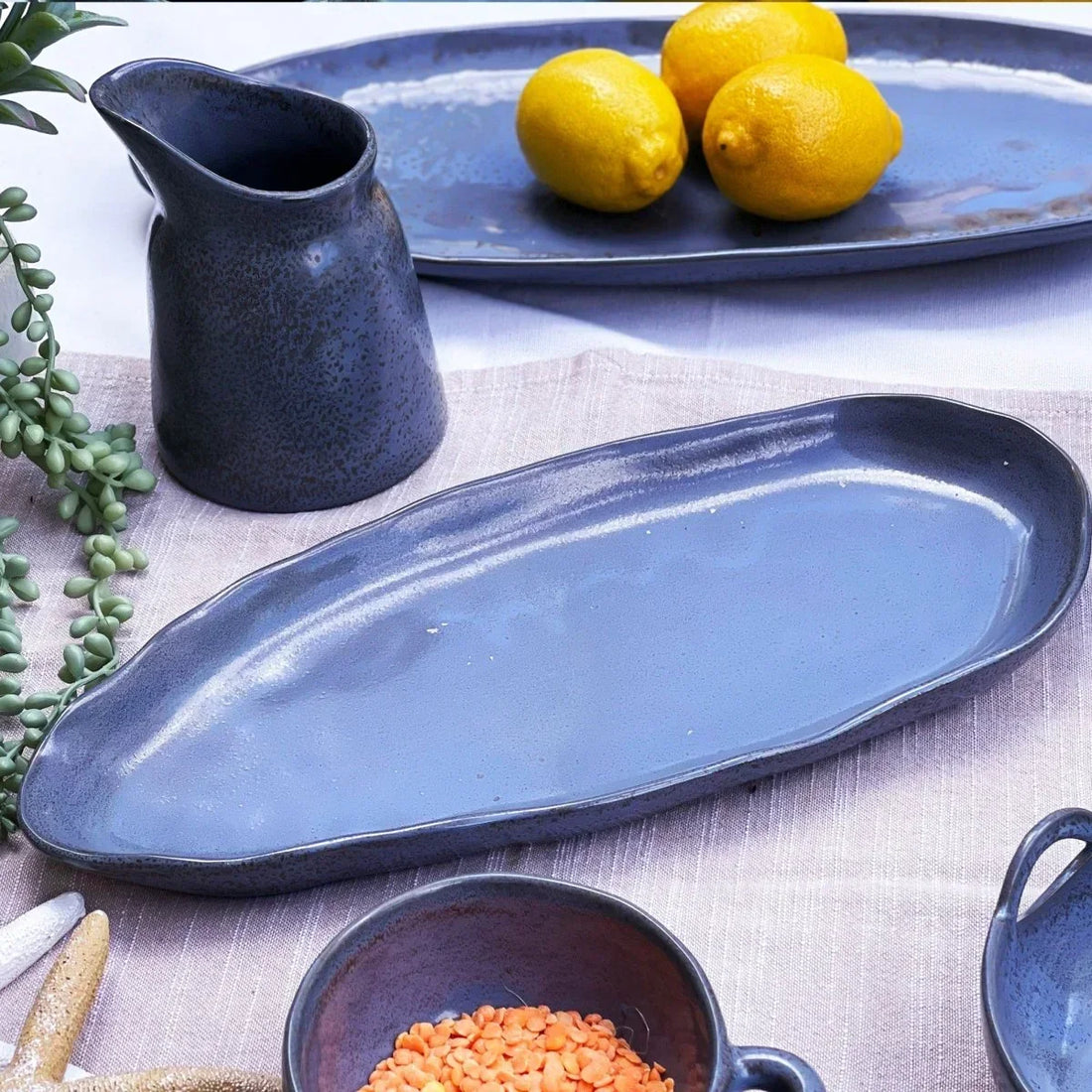 Grey-Blue Small Oval Platter