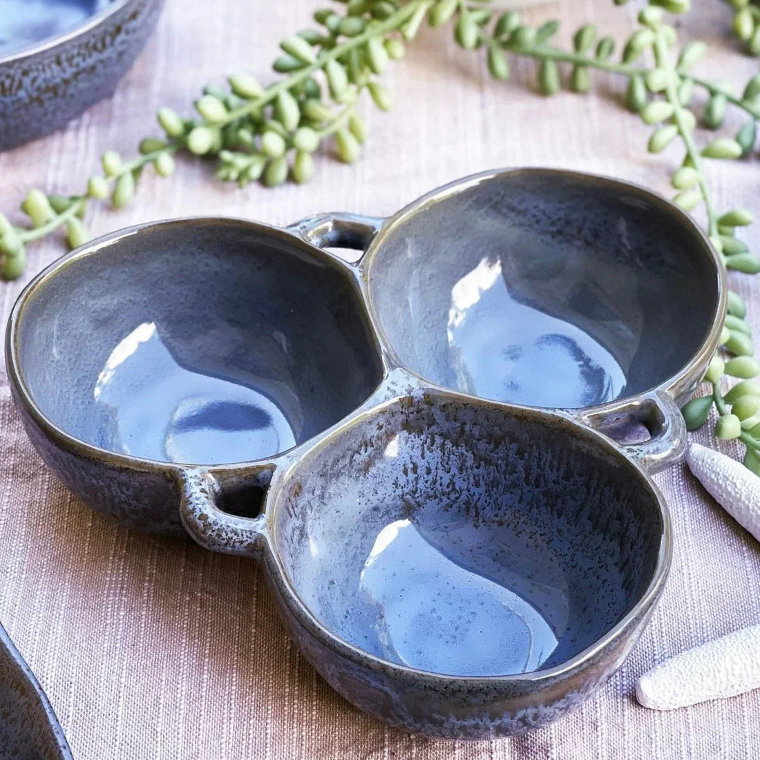 Grey-Blue Triple Snack Bowl - Exquisite Homewares 