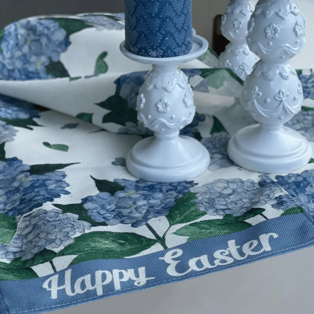 Happy Easter Blue Hydrangea Table Runner - Exquisite Homewares 