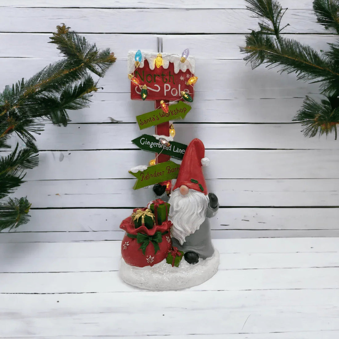 Light-Up Gnome North Pole Sign - Exquisite Homewares 