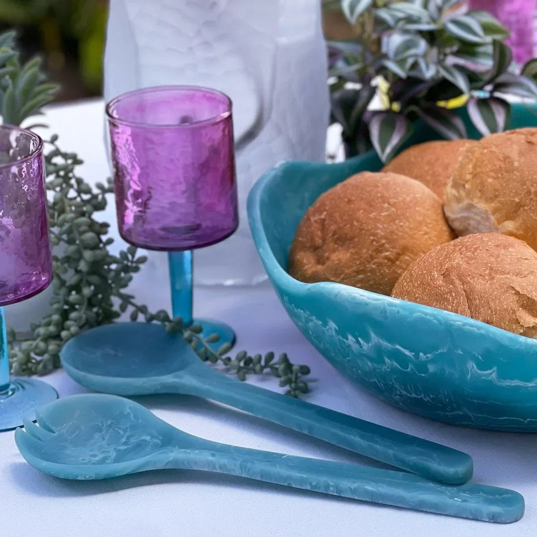 Lorne Salad Servers Blue - Exquisite Homewares 