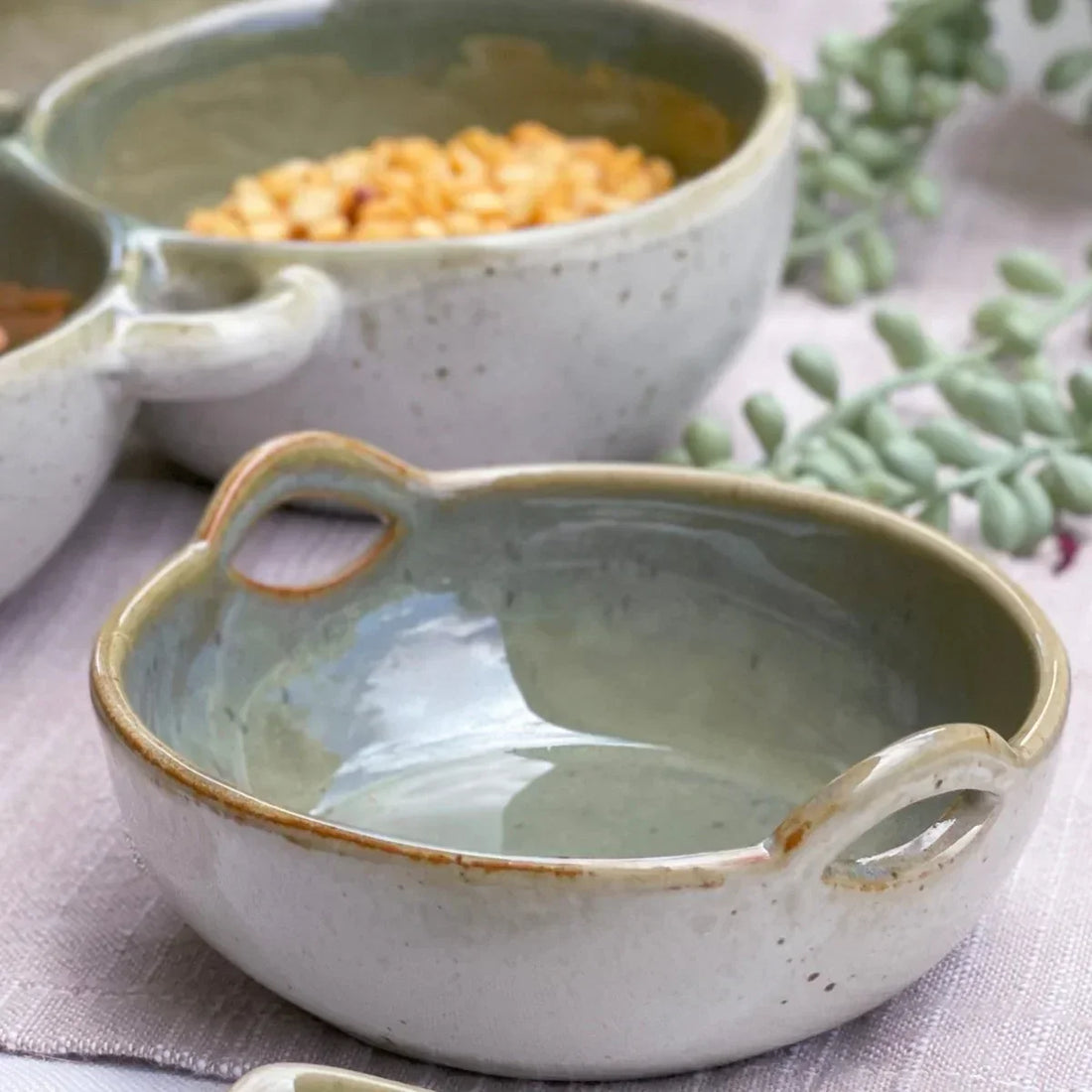 Mediterranean Olive  Large Handle Bowl